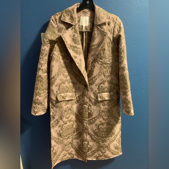 Leith Jacquard Light Pink & Brown Long Duster Jacket Size Small NWT - Picture 3 of 16